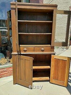Country primitive Antique stepback cupboard cabinet wood Full plank