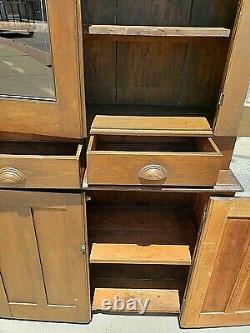 Country primitive Antique stepback cupboard cabinet wood Full plank