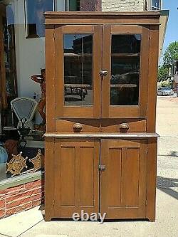 Country primitive Antique stepback cupboard cabinet wood Full plank