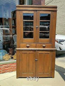 Country primitive Antique stepback cupboard cabinet wood Full plank