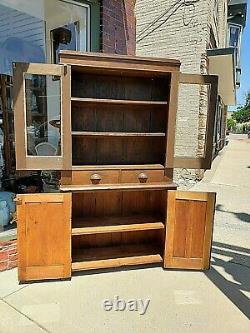 Country primitive Antique stepback cupboard cabinet wood Full plank