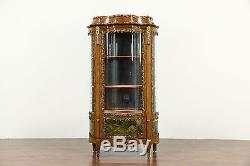 Curved Glass 1900 Antique Curio China Cabinet, Scenes, Bronze Mounts, Holland