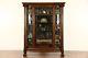 Curved Glass 1900 Antique Oak China Cabinet, Curio Display, Leaded Beveled Glass