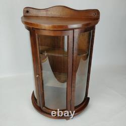 Curved Glass Solid Wood Curio Cabinet Wall Mount Display Case 19x13 Small Unique
