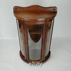 Curved Glass Solid Wood Curio Cabinet Wall Mount Display Case 19x13 Small Unique