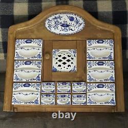 Delft Blue Spice Cupboard Wooden Wall Shelf French Kitchen Apothecary Cabinet