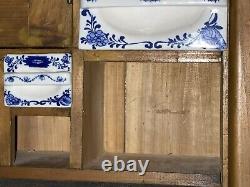 Delft Blue Spice Cupboard Wooden Wall Shelf French Kitchen Apothecary Cabinet