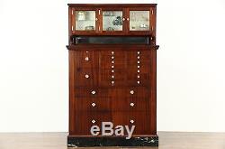 Dentist Antique 1910 Antique 22 Drawer Mahogany & Marble Dental, Jewelry Cabinet