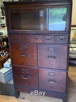 Double-wide c. 1900 Yawman & Erbe 9-Drawer Oak Stack File Cabinet