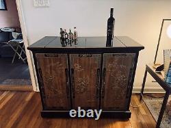 Drexel Heritage oriental Chinoiserie Flip Top Rolling Bar Sideboard Serving Cart