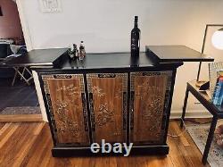 Drexel Heritage oriental Chinoiserie Flip Top Rolling Bar Sideboard Serving Cart