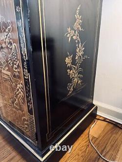 Drexel Heritage oriental Chinoiserie Flip Top Rolling Bar Sideboard Serving Cart