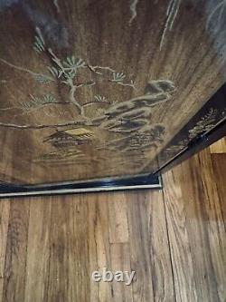 Drexel Heritage oriental Chinoiserie Flip Top Rolling Bar Sideboard Serving Cart