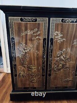 Drexel Heritage oriental Chinoiserie Flip Top Rolling Bar Sideboard Serving Cart