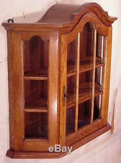 Dutch Old Wall Hanging Glass Curio Display silver gold oak baroc Wooden Cabinet