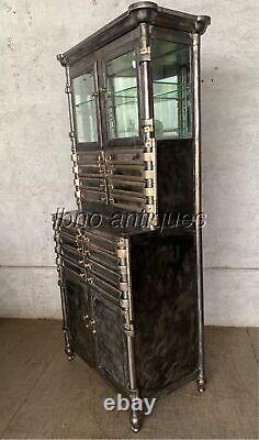 EARLY 1900s STEEL / BRASS & NICKELED DENTAL ACEPTIC CABINET. 18 DRAWERS. L@@k