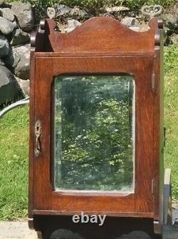 Early 1900's Antique Oak Medicine Cabinet with Beveled Glass Mirror 28H 15W