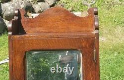 Early 1900's Antique Oak Medicine Cabinet with Beveled Glass Mirror 28H 15W