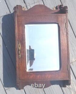 Early 1900's Antique Oak Medicine Cabinet with Beveled Glass Mirror 28H 15W