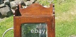 Early 1900's Antique Oak Medicine Cabinet with Beveled Glass Mirror 28H 15W