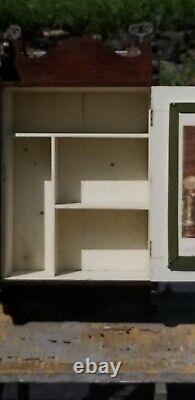 Early 1900's Antique Oak Medicine Cabinet with Beveled Glass Mirror 28H 15W