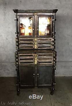 Early 1900's Industrial Brass And Steel Dental Cabinet / 12 Drawers. Restored