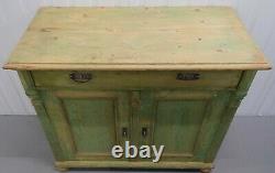 Early 1900's Pine Sideboard/cupboard On Bun Feet & Stunning Soft Green Colour