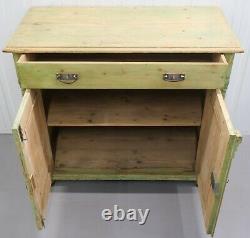 Early 1900's Pine Sideboard/cupboard On Bun Feet & Stunning Soft Green Colour