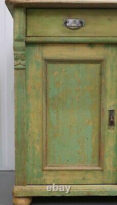 Early 1900's Pine Sideboard/cupboard On Bun Feet & Stunning Soft Green Colour
