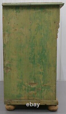 Early 1900's Pine Sideboard/cupboard On Bun Feet & Stunning Soft Green Colour