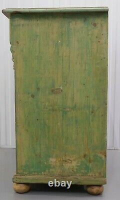 Early 1900's Pine Sideboard/cupboard On Bun Feet & Stunning Soft Green Colour