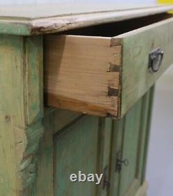 Early 1900's Pine Sideboard/cupboard On Bun Feet & Stunning Soft Green Colour