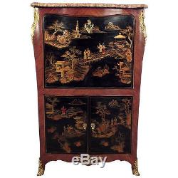 Early 1900s French Chinoiserie-Style Secretaire Marble Top, withLeather Top Inside