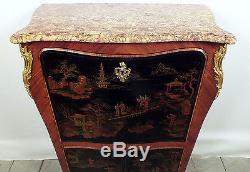 Early 1900s French Chinoiserie-Style Secretaire Marble Top, withLeather Top Inside
