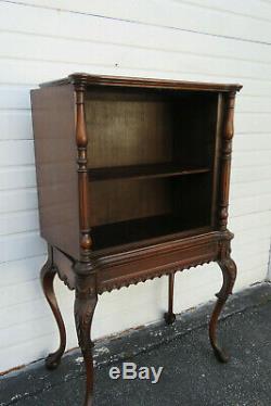 Early 1900s Heavy Hand Carved Inlay China Closet TV Media Cabinet 1187