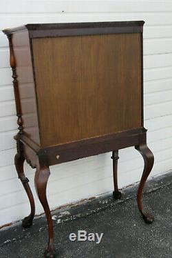 Early 1900s Heavy Hand Carved Inlay China Closet TV Media Cabinet 1187