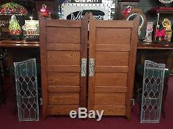 Early 1900s Oak Bar Saloon Doors with Glass Side Panels Watch Video