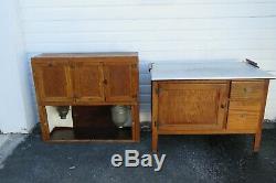 Early 1900s Oak Hoosier Two Part Kitchen Storage Cabinet Cupboard 1211