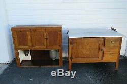 Early 1900s Oak Hoosier Two Part Kitchen Storage Cabinet Cupboard 1211