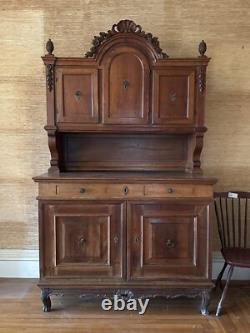 Early 19th Century Antique Wood Hutch Cabinet with Incredible Hand Carved Detail