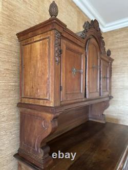 Early 19th Century Antique Wood Hutch Cabinet with Incredible Hand Carved Detail