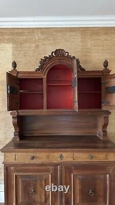 Early 19th Century Antique Wood Hutch Cabinet with Incredible Hand Carved Detail