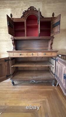 Early 19th Century Antique Wood Hutch Cabinet with Incredible Hand Carved Detail
