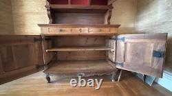 Early 19th Century Antique Wood Hutch Cabinet with Incredible Hand Carved Detail