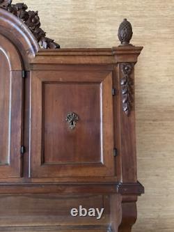 Early 19th Century Antique Wood Hutch Cabinet with Incredible Hand Carved Detail