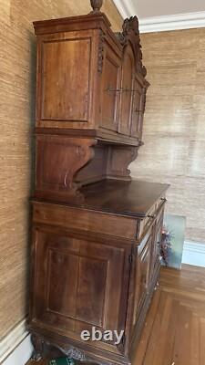 Early 19th Century Antique Wood Hutch Cabinet with Incredible Hand Carved Detail