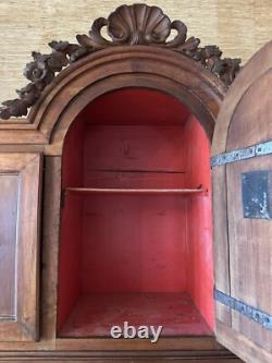 Early 19th Century Antique Wood Hutch Cabinet with Incredible Hand Carved Detail