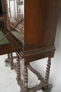 Early 20th Century Large William & Mary-Style Oak Secretary Cabinet on Stand