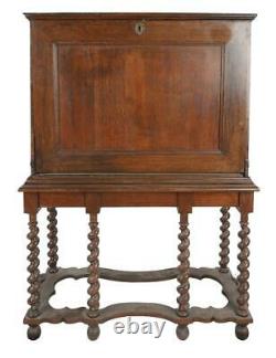 Early 20th Century Large William & Mary-Style Oak Secretary Cabinet on Stand