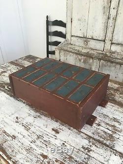 Early Antique Folk Art Wood Original Red Blue Apothecary Cabinet Square Nails